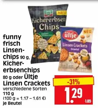 Edeka Herkules Funny Frisch Linsen Chips 90g oder Kichererbsen Chips 80g oder ültje Linsen Crackets 110g Angebot