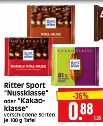 Edeka Herkules Ritter Sport Nussklasse oder Kakaoklasse 100g Angebot