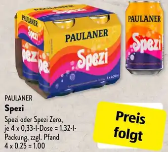 Aldi Süd PAULANER Spezi 4x0,33 L Dose Angebot