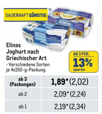 METRO Elinas Joghurt nach Griechischer Art je 4x150-g-Packung Angebot