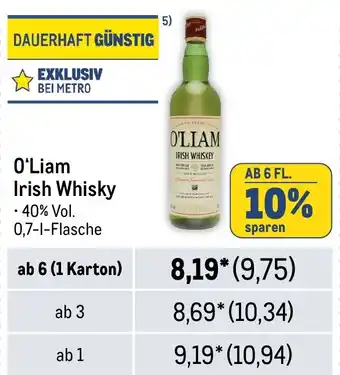 METRO O'Liam Irish Whisky 40% Vol. 0,7-1-Flasche Angebot