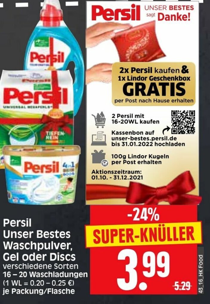 Persil Unser Bestes Waschpulver, Gel oder Discs Angebot bei Edeka Herkules