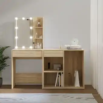 ManoMano LED-Schminktisch mit Schrank Frisiertisch - Kosmetiktisch Sonoma-Eiche Holzwerkstoff BV289463 Bonnevie Angebot