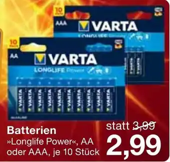 Jawoll Varta Batterien Longlife Power AA oder AAA Angebot