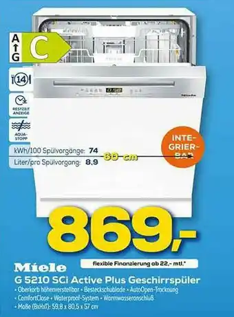 Euronics XXL Miele G5210 Sci Active Plus Geschirrspüler Angebot