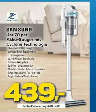 Euronics XXL Samsung Jet 70 Pet Akku-sauger Mit Cyclone Technologie Angebot