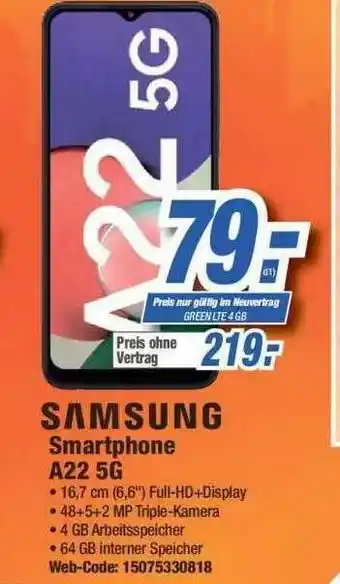 Expert Samsung Smartphone A22 5g Angebot