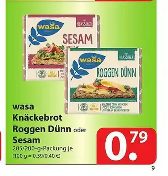 Famila Nord Ost Wasa Knäckebrot Roggen Dünn Oder Sesam Angebot