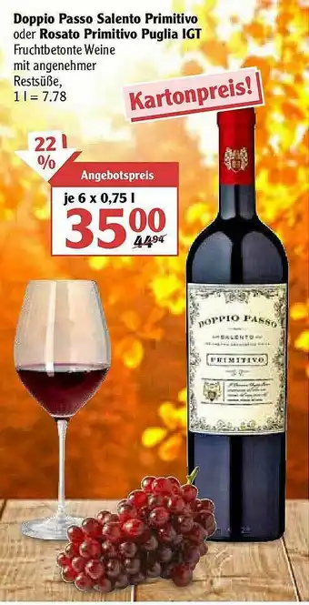 Globus Doppio Passo Salento Primitivo Oder Rosato Primitivo Puglia Igt Angebot