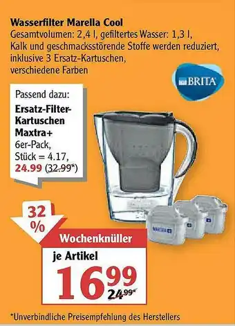 Globus Wasserfilter Marella Gool Brita Angebot