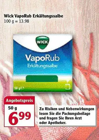 Globus Wick Vaporub Erkältungssalbe Angebot