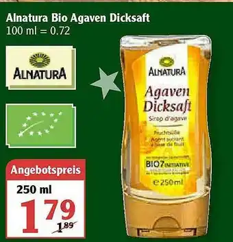 Globus Alnatura Bio Agaven Dicksaft Angebot