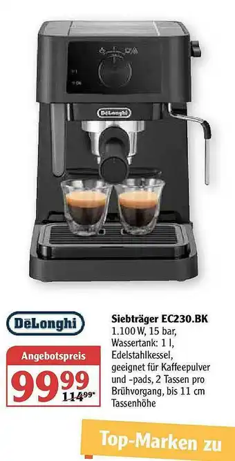 Globus Delonghi Siebträger Ec230.bk Angebot