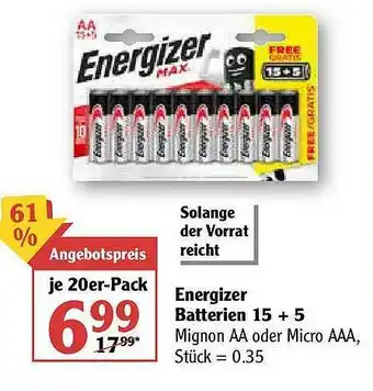 Globus Energizer Batterien 15+5 Angebot