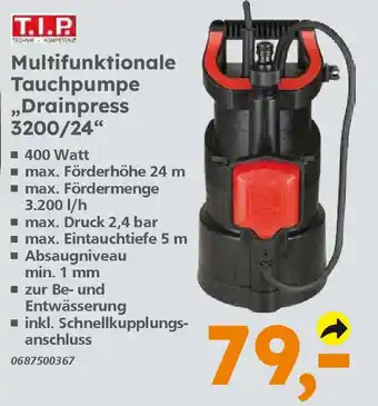 Globus Baumarkt T.I.P Multifunktionale Tauchpumpe ,,Drainpress 3200/24" Angebot