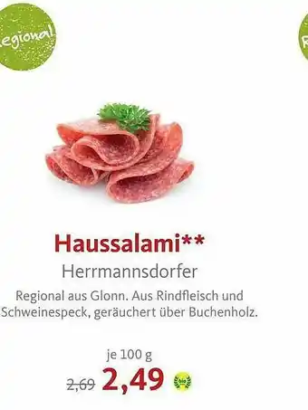 VollCorner Biomarkt Haussalami Herrmannsdorfer Angebot