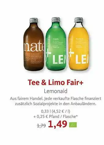 VollCorner Biomarkt Tee & Limo Fair+ Lemonaid Angebot