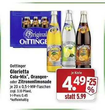 Wasgau Oettinger Glorietta Cola-mix, Orangen Oder Zitronenlimonade Angebot