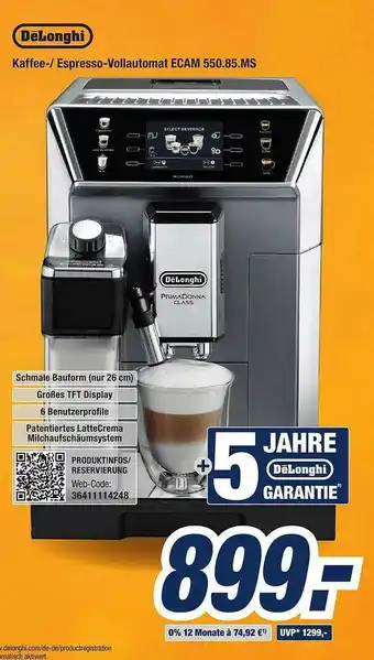 Expert Bening Delonghi Kaffee- Espresso-vollautomat Ecam 550.85.ms Angebot