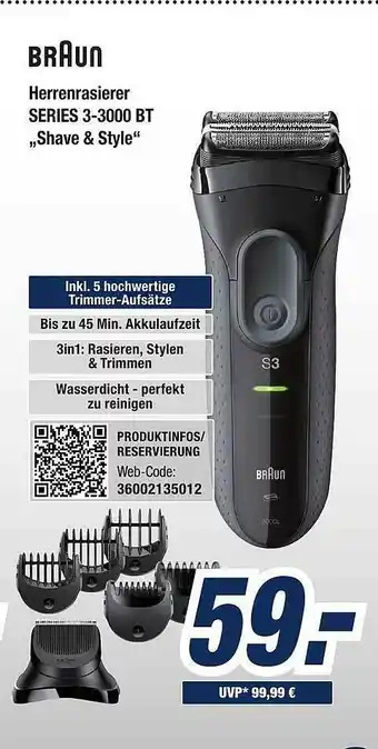 Expert Bening Braun Herrenraisierer Series 3-3000 Bt „shave & Style” Angebot