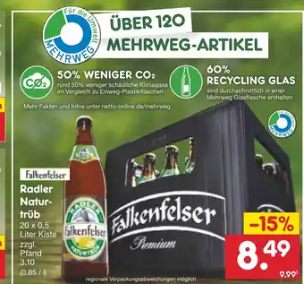 Netto Marken-Discount Falkenfelser Radler Naturtrüb 20 x 0,5 Liter Kiste Angebot