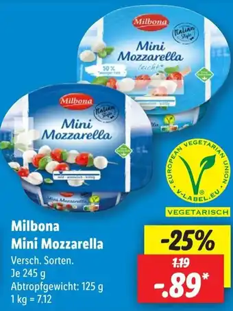 Lidl Milbona Mini Mozzarella 245 g Angebot