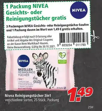 Marktkauf Nivea Reinigungstücher 3in1 Angebot