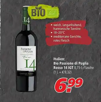 Marktkauf Italien: Bio Passione Di Puglia Rosso 14 Igt Angebot