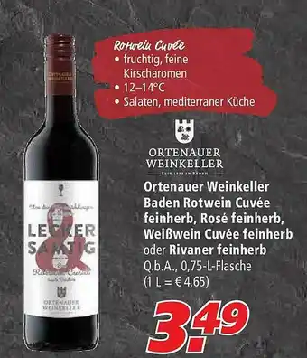 Marktkauf Ortenauer Weinkeller Baden Rotwein Cuvée Feinherb Rosé Feinherb Weißwein Cuvée Feinherb Oder Rivaner Feinherb Angebot