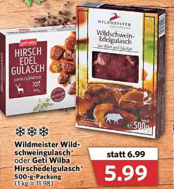 Combi Wildmeister Wildschweingulasch oder Geti Wilba Hirschedelgulasch 500g Angebot