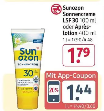 Rossmann Sunozon Sonnencreme LSF 30 100 ml oder Aprèslotion 400 ml Angebot