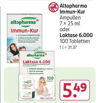 Rossmann Altapharma Immun-Kur Ampullen 7 x 25 ml oder Laktase 6.000 100 Tabletten Angebot