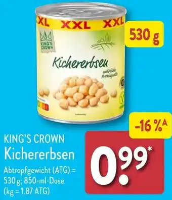 Aldi Nord KING'S CROWN Kichererbsen 530 g Angebot