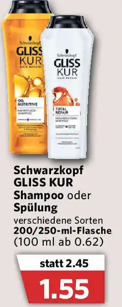 Combi Schwarzkopf Gliss Kur Shampoo oder Spülung 200/250ml Angebot