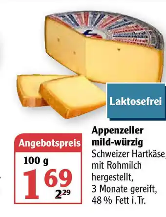 Globus Laktosefrei Appenzeller mild-würszig 100g Angebot