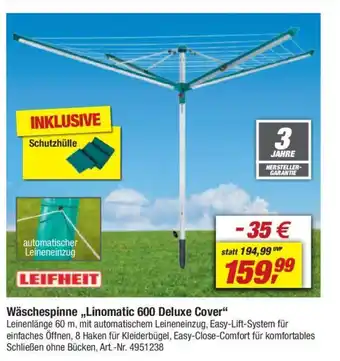 toom Baumarkt LEIFHEIT Wäschespinne,,Linomatic 600 Deluxe Cover" Angebot