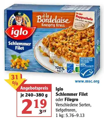 Globus Iglo Schlemmer Filet oder Filegro 240-380g Angebot