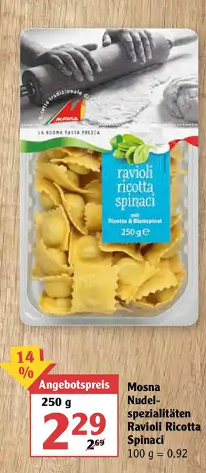 Globus Mosna Nudelspezialitäten Ravioli Ricotta Spinaci 250g Angebot