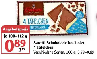 Globus Sarotti Schokolade No.1 oder 4 Täfelchen 100-112g Angebot