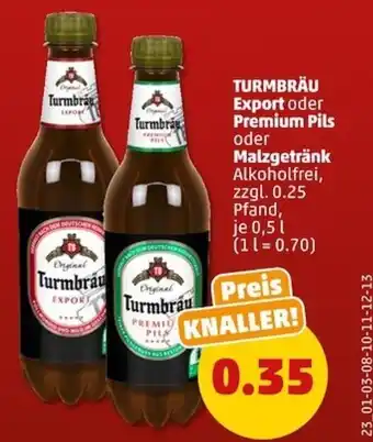 PENNY TURMBRÄU Export oder Premium Pils oder Malzgetränk Alkoholfrei, je 0,5l Angebot