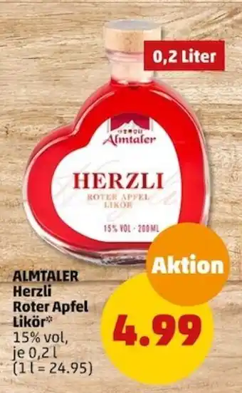 PENNY ALMTALER Herzli Roter Apfel Likör 15% vol, je 0,21 Angebot