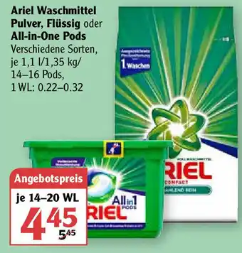 Globus Ariel Waschmittel Flüssig oder All in One Pods Angebot