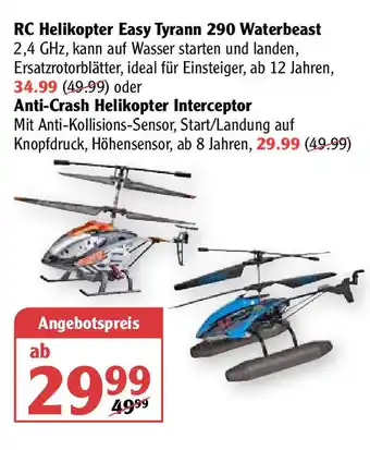 Globus RC Helikopter Easy Tyrann 290 Waterbeast oder Anti Crash Helikopter Interceptor Angebot