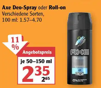 Globus Axe Deo Spray oder Roll-on 50-150ml Angebot