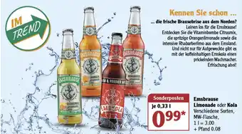 Globus Emsbrause Limonade oder Kola 0,33L Angebot