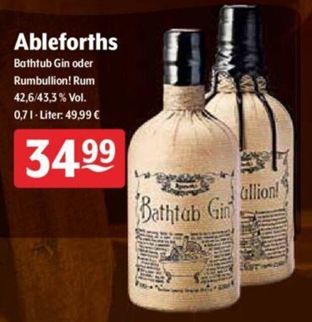 Ableforth's Bathtub Gin/Rumbullion 0,7L Angebot bei Getränke Hoffmann