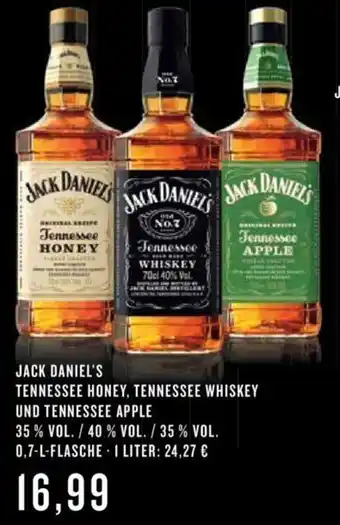 Getränke Hoffmann Jack Daniel's Tennessee Honey, Tennesse Whiskey und Tennessee Apple 0,7L Angebot