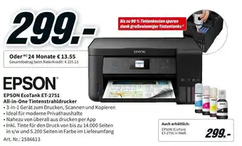 MediaMarkt Epson EcoTank ET-2751 All in One Tintenstrahldrucker Angebot