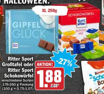 Hit Ritter Sport Großtafel oder Ritter Sport Schokowürfel 176-250g Angebot