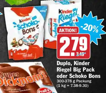 Hit Duplo, Kinder Riegel Big Pack oder Schoko Bons 300-378g Angebot